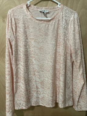 White House Black Market Blush Floral Burnout Long Sleeve Top